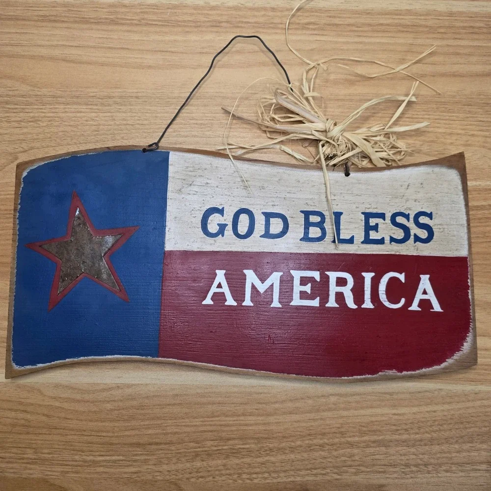Rustic God Bless America Wood Sign Flag‎ Patriotic Home Decor